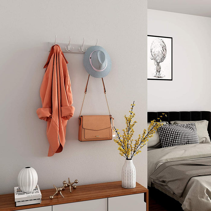 Wandgarderobe, 4 Dreifach-Kleiderhaken, Hakenleiste, Garderobenhaken, Mäntel, Jacken, Hüte, Taschen, Flur, Schlafzimmer, Badezimmer, weiß