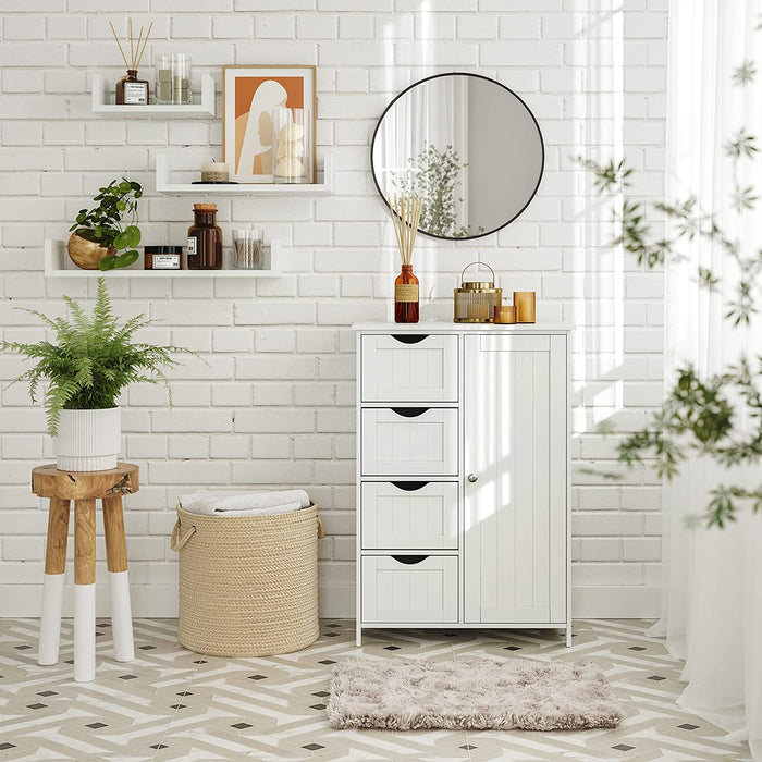 Sideboard Badezimmerschrank, Badschrank aus Holz Beistellschrank Kommode mit 4 Schubladen, Schranktür, verstellbare Regalebene, Wohnzimmer, Küche