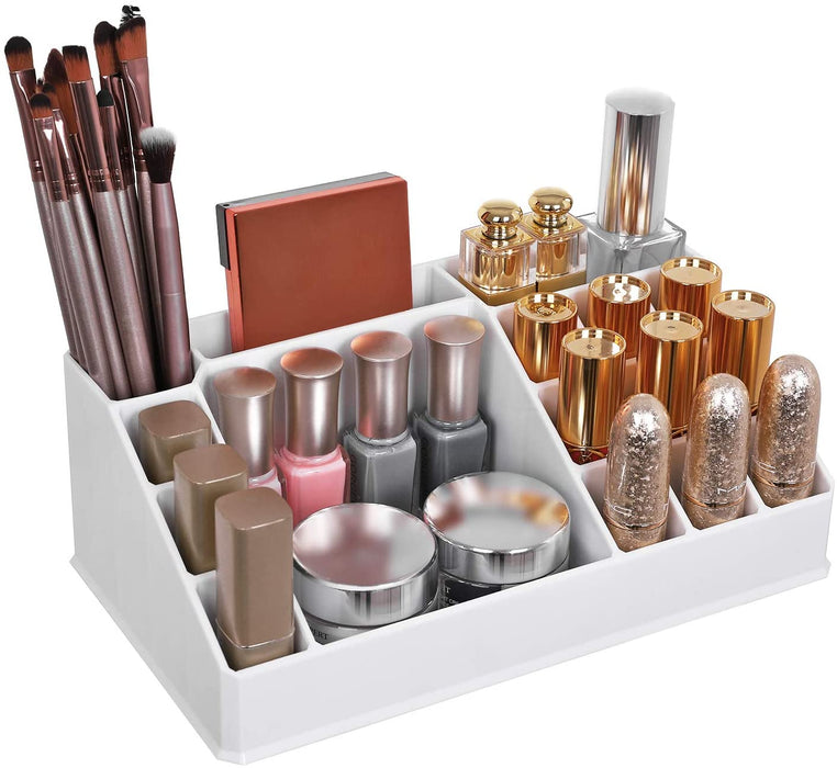 Make-up, Kosmetik-Organizer mit 4 Schubladen und 16 Fächern in unterschiedlichen Größen, rutschfeste Einlagen, für Schminke und Schmuck, weiß