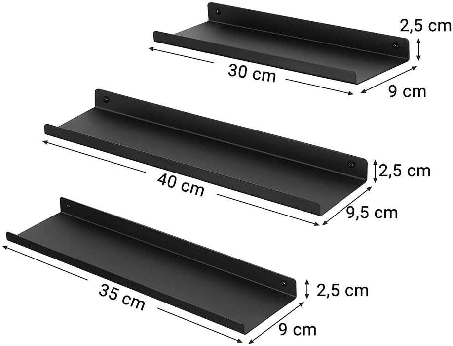 Wandregale aus Metall, 3er Set, Schweberegale, Industrie-Design, Wandboards, für Dekos, Bilderrahmen, mit 6 Schrauben zur Befestigung der Regale