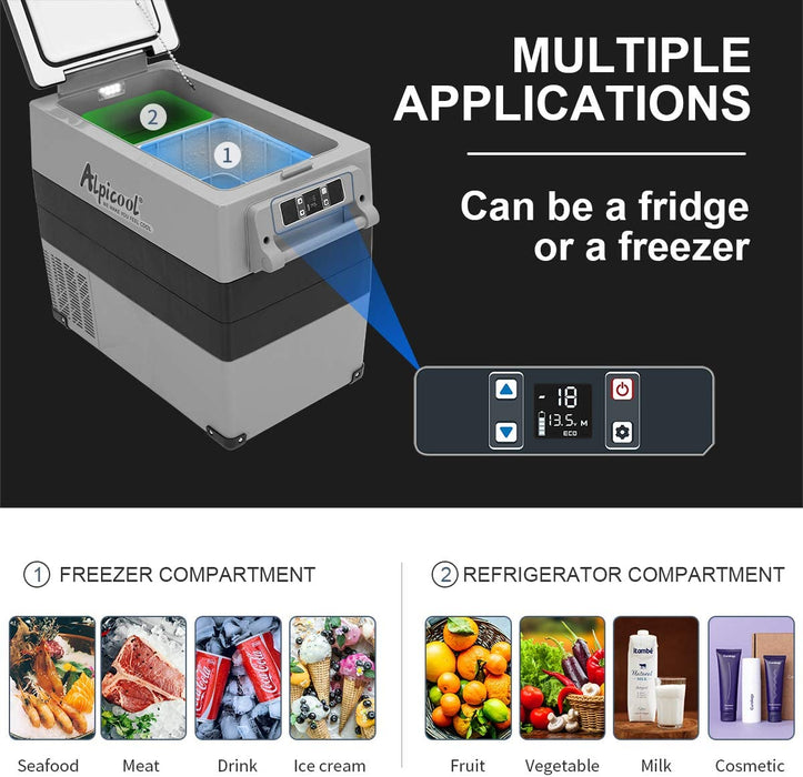 Alpicool CF55 55 Liter Kühlbox 12V tragbarer Mini-Kühlschrank elektrische Gefrierbox klein Gefrierschrank für Auto camping, Lkw, Boot und Steckdose