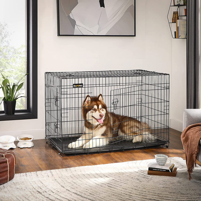 Hundekäfig, Hundebox, klappbar, 122 x 74,5 x 80,5 cm, schwarz