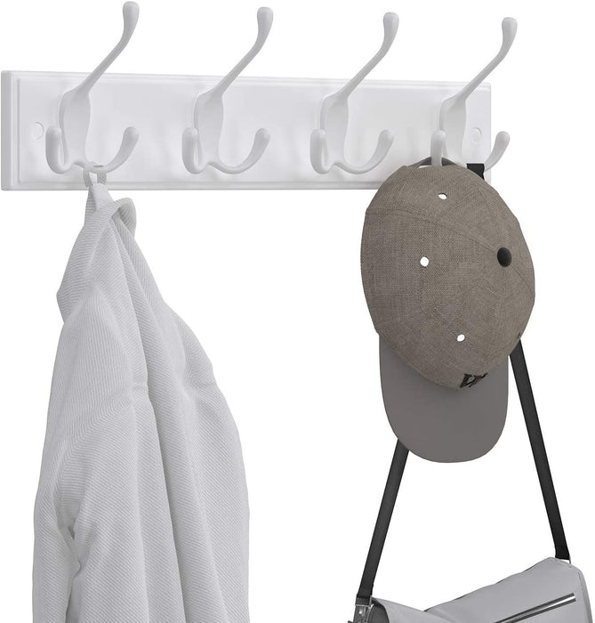 Wandgarderobe, 4 Dreifach-Kleiderhaken, Hakenleiste, Garderobenhaken, Mäntel, Jacken, Hüte, Taschen, Flur, Schlafzimmer, Badezimmer, weiß
