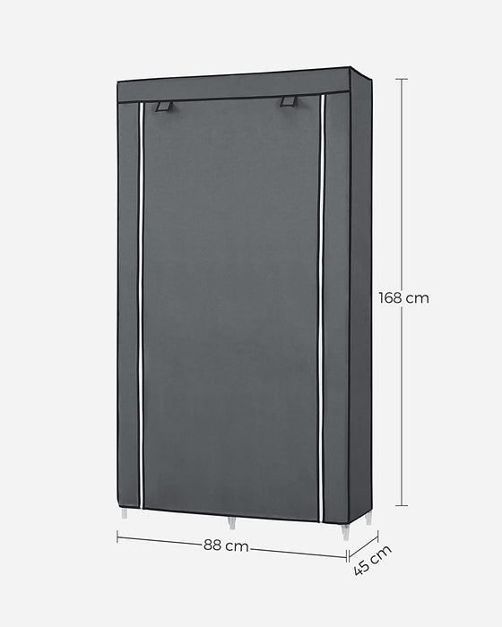 Stoffschrank, Kleiderschrank, 2 Kleiderstangen, 6 Ablagen, verschiedene Aufbaumöglichkeiten, 88 x 45 x 168 cm, für Schlafzimmer, Ankleidezimmer, grau