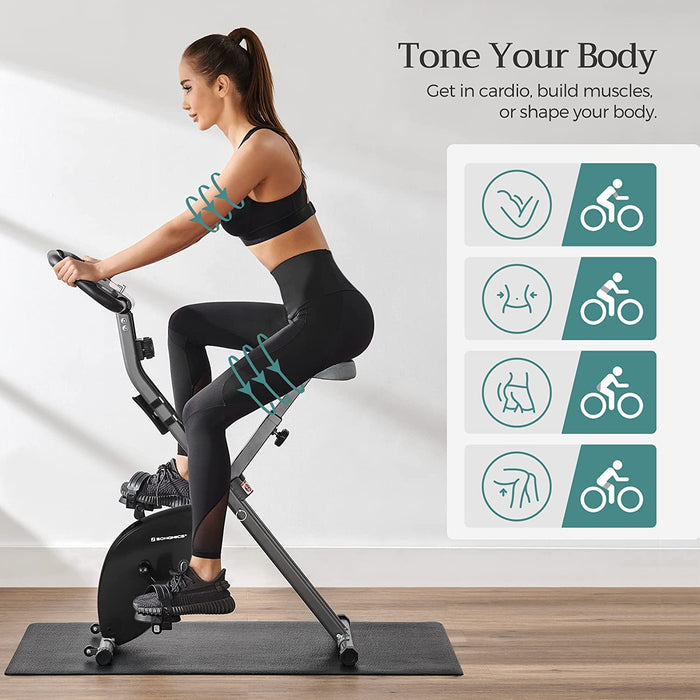 Heimtrainer, Fitnessbike, zusammenklappbares Fitnessfahrrad, 8 magnetische Widerstandseinstellungen, mit Bodenmatte, Pulsmessung, Handyhalterung