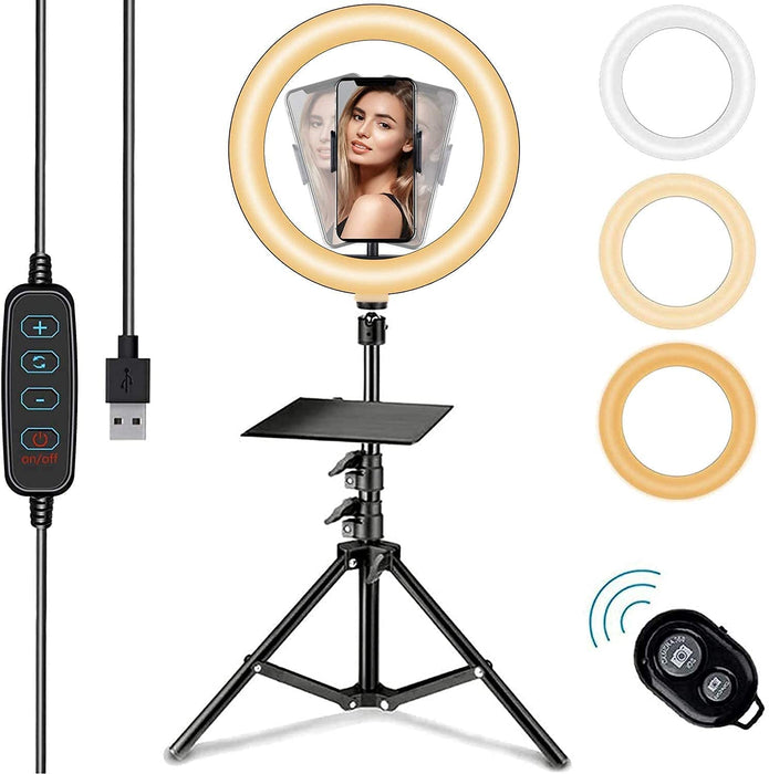 10.2 Zoll LED Ringlicht mit 15-63 Zoll Stativ, Dimmbare Selfie Ringleuchte mit Handyhalter und Fernbedienung, 3 Farbe und 10 Helligkeitsstufen für YouTube TikTok