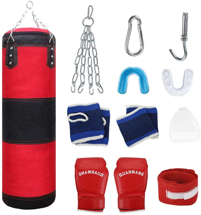 11 PCS Boxsack-Set, Box-Set mit Boxhandschuhen Boxbandagen und Tasche, Mundschutz