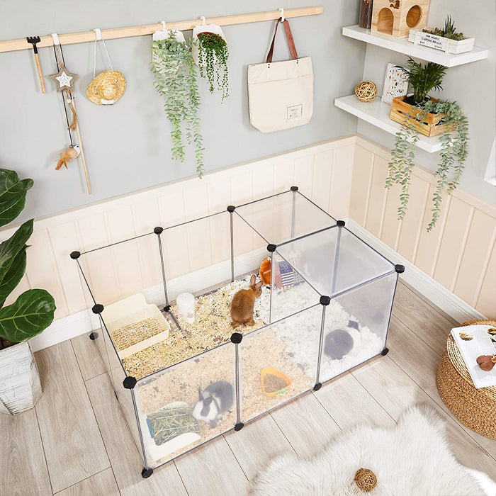 Freigehege mit Bodenplatten, Laufstall, aus Kunststoff, Gehege für Kleintiere, Meerschweinchen, Hamster, Kaninchen, weiß