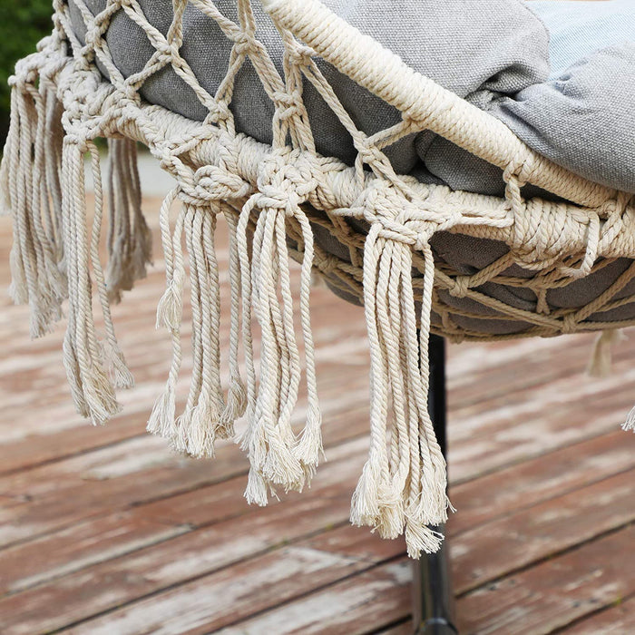 Hängesessel, Hängeschaukel, Hängestuhl mit einem dicken Kissen, bis 120 kg belastbar, für Garten, Balkon, Wohnzimmer, Terrasse, skandinavischer Stil