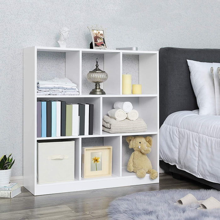 Bücherregal, Würfelregal, Standregal, mit offenen Fächern, für Wohnzimmer, Arbeitszimmer, Kinderzimmer, Büro, als Raumteiler, 97,5 x 30 x 100 cm weiß