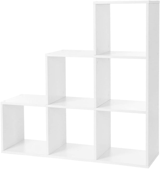 Bücherregal, Treppenregal mit 6 Fächern, 6-Würfel, Ausstellungsregal aus Holz, freistehendes Regal, Raumteiler, 97,5 x 97,5 x 29 cm, weiß