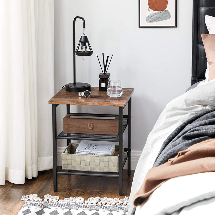 Nachttische, Beistelltisch-Set, 2er-Set Sofatische, kleine Couchtische mit verstellbaren Gitterablagen, Wohnzimmer, Schlafzimmer, Flur, Industrie