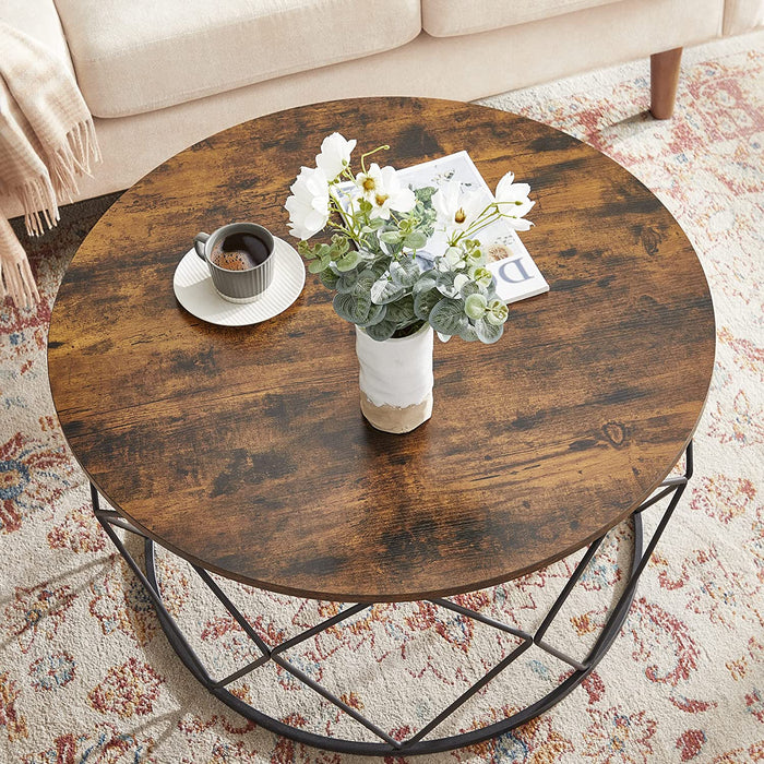 Couchtisch, Beistelltisch, Wohnzimmertisch, Sofatisch, Stahlgestell, für Wohnzimmer, Schlafzimmer, Arbeitszimmer, Industrie-Design, vintagebraun