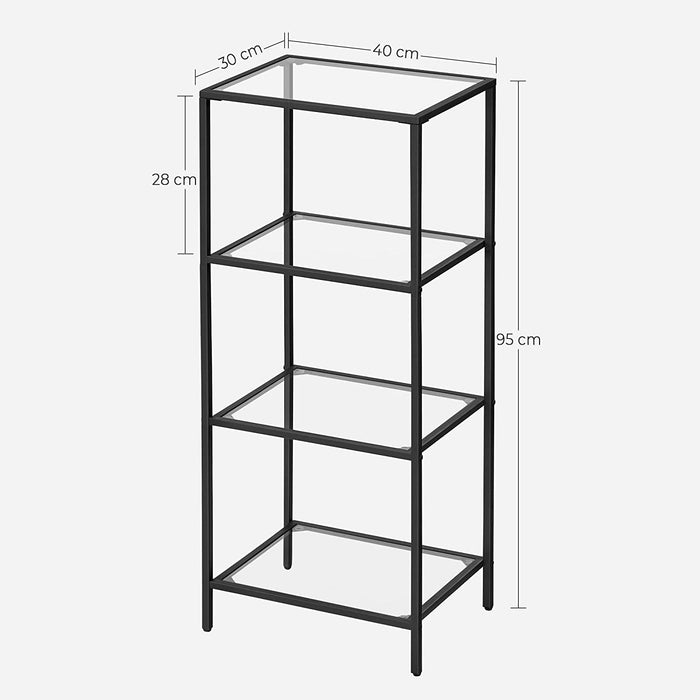 Badezimmerregal, Küchenregal, Standregal, Flurregal, Pflanzenregal mit 4 Ablagen aus Hartglas, einfacher Aufbau, Wohnzimmer, Schlafzimmer, Büro