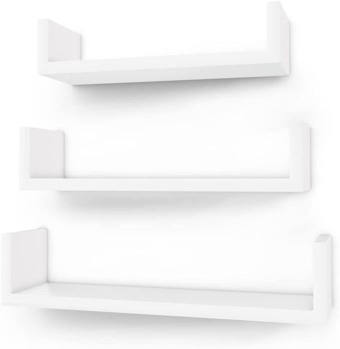 Wandregal, 3er Set, Schweberegal, 30/35/40 cm, Hochglanzoberfläche, dekorativ, kreativ, für Schlafzimmer, Wohnzimmer, Küche und Flur, weiß