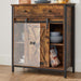 Beistellschrank, Sideboard mit Regalebene und Schublade, Küchenschrank, Kommode mit Schiebetür im Landhausstil, Industrie-Design, vintagebraun-schwarz