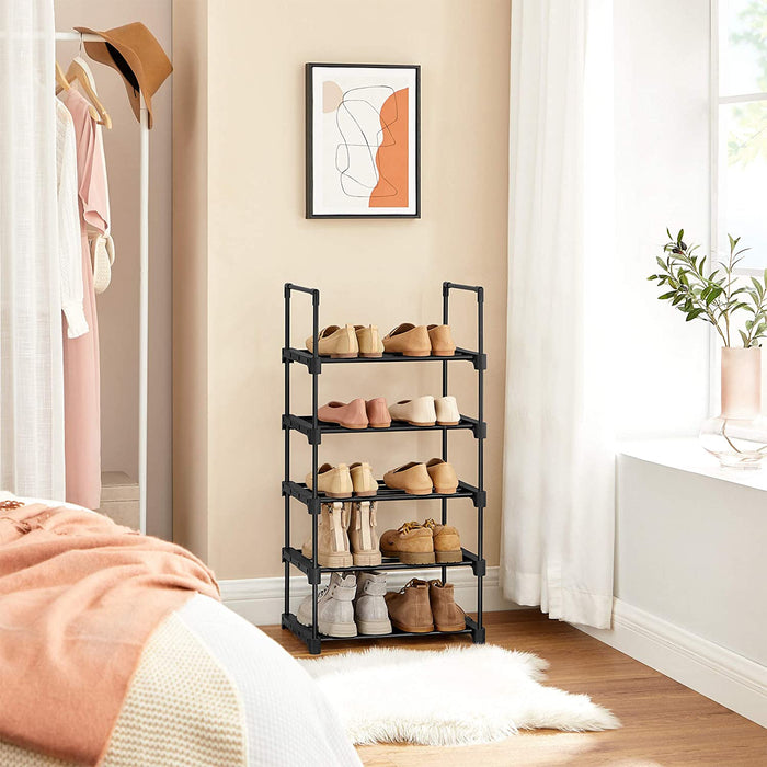 Schuhregal mit 5 Ebenen, Schuhständer aus Metall, stapelbar, platzsparend, Schuhaufbewahrung, multifunktional, Standregal, für Flur, Schlafzimmer