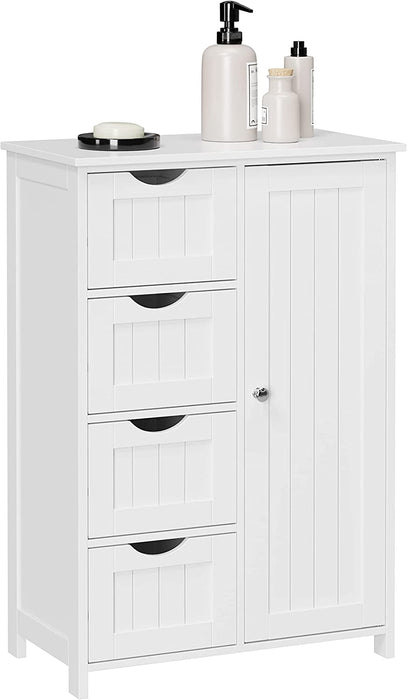 Sideboard Badezimmerschrank, Badschrank aus Holz Beistellschrank Kommode mit 4 Schubladen, Schranktür, verstellbare Regalebene, Wohnzimmer, Küche