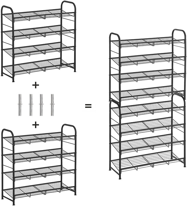 Schuhregal mit 4 Ablagen, stapelbarer Schuh-Organizer, für bis zu 16 Paar Schuhe, aus Stahl, 68,5 x 27,5 x 65 cm, für High Heels, Turnschuhe