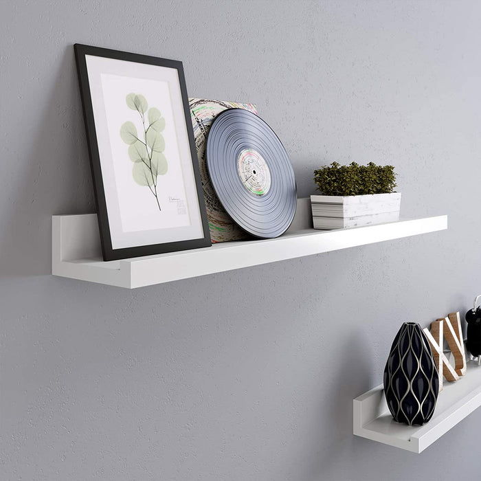 Wandregal, 2er Set, Schweberegale mit Hochglanzlackierung, 60 x 10 cm, Wandboard für Bilderrahmen und Bücher, Wohnzimmer, Schlafzimmer, Bad, Küche
