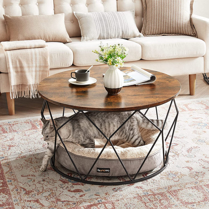 Couchtisch, Beistelltisch, Wohnzimmertisch, Sofatisch, Stahlgestell, für Wohnzimmer, Schlafzimmer, Arbeitszimmer, Industrie-Design, vintagebraun