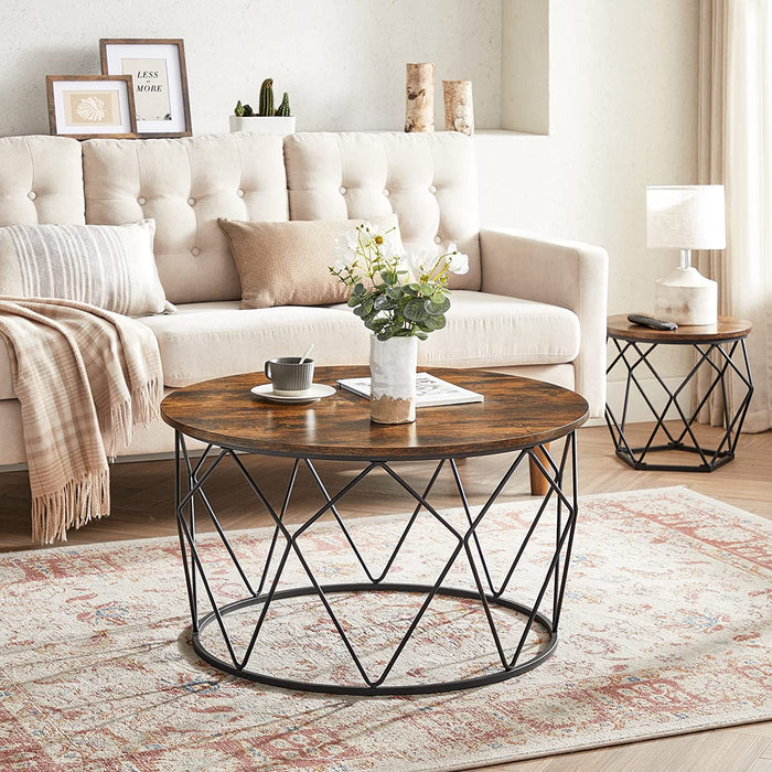 Couchtisch, Beistelltisch, Wohnzimmertisch, Sofatisch, Stahlgestell, für Wohnzimmer, Schlafzimmer, Arbeitszimmer, Industrie-Design, vintagebraun