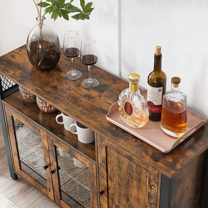 Sideboard, Küchenschrank, Aufbewahrungsschrank, mit 3 Türen, für Wohnzimmer, Küche, Esszimmer, 110 x 33 x 75 cm, Industriestil, vintagebraun-schwarz