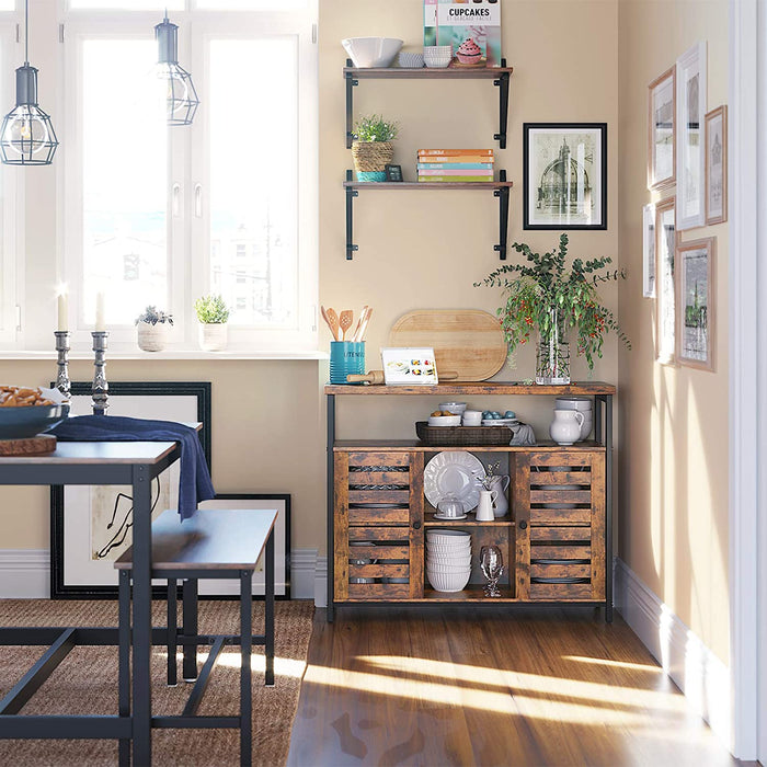 Sideboard, Beistellschrank, Küchenschrank mit offenen Regalfächern, Flurschrank, Kommode mit Lamellentüren, Wohnzimmer, Esszimmer, Büro, Flur