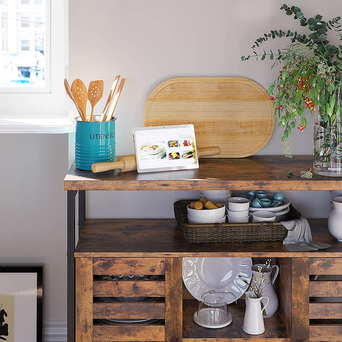 Sideboard, Beistellschrank, Küchenschrank mit offenen Regalfächern, Flurschrank, Kommode mit Lamellentüren, Wohnzimmer, Esszimmer, Büro, Flur