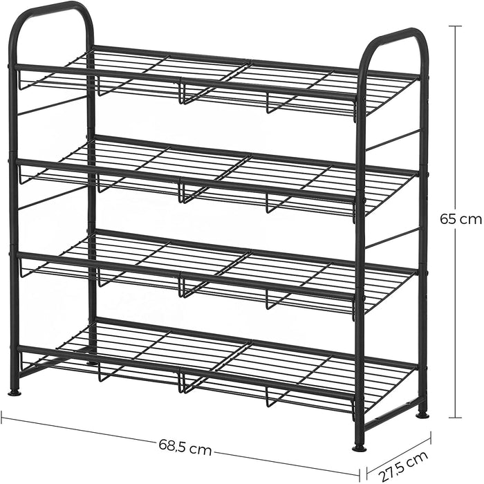 Schuhregal mit 4 Ablagen, stapelbarer Schuh-Organizer, für bis zu 16 Paar Schuhe, aus Stahl, 68,5 x 27,5 x 65 cm, für High Heels, Turnschuhe