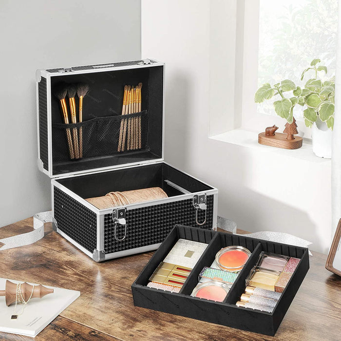 Kosmetikkoffer, Make-up Koffer für Reisen, Schminkkoffer, Make-up Aufbewahrung, für Friseure und Visagisten, mit herausnehmbarem Tablett