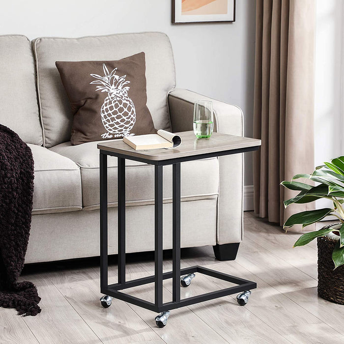 Beistelltisch, Sofatisch mit Rollen, C-Form, mobiler Kaffeetisch, 50 x 35 x 60 cm, Wohnzimmertisch mit Metallgestell, für Kaffee und Laptop