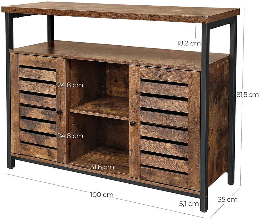 Sideboard, Beistellschrank, Küchenschrank mit offenen Regalfächern, Flurschrank, Kommode mit Lamellentüren, Wohnzimmer, Esszimmer, Büro, Flur