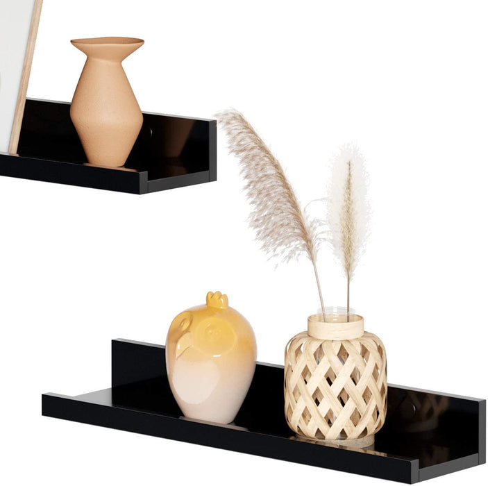 Wandregale, 3er Set, Schweberegale, Hochglanzoberfläche, für Fotorahmen und Bücher, 38 x 10 cm, Moderne Regale, schwarz