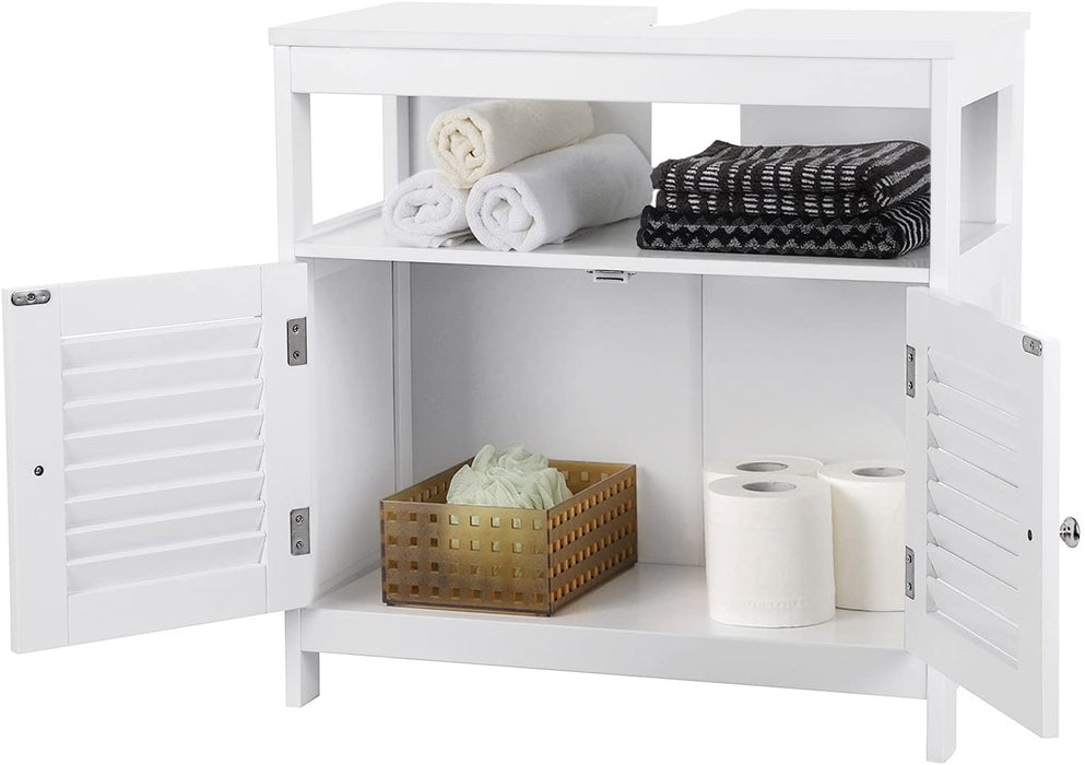 Waschbeckenunterschrank Unterschrank ohne Waschbecken Aufbewahrung viel Stauraum Badschrank mit Lamellentüren 2 Fächer weiß 60 x 60 x 30 cm