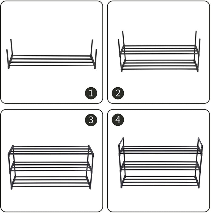 Schuhregal, Schuh-Organizer, mit 3 Regalebenen, Schuhaufbewahrung, aus Metall, 92 x 30 x 54 cm, für 12-15 Paar Schuhe, stapelbar, für Wohnzimmer