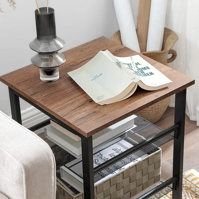 Nachttische, Beistelltisch-Set, 2er-Set Sofatische, kleine Couchtische mit verstellbaren Gitterablagen, Wohnzimmer, Schlafzimmer, Flur, Industrie