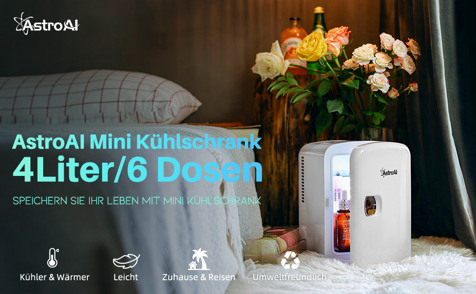 2 in 1 Mini Kühlschrank, 4 Liter Fridge mit Kühl- und Heizfunktion 12 Volt am Zigarettenanzünder und 220 Volt Steckdose für Autos, Büros, Weiß