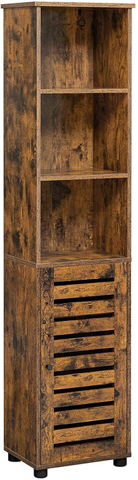 Badezimmerschrank, Hochschrank, Badschrank, 3 offene Fächer, 2 verstellbare Einlegeböden hinter der Tür, Aufbewahrungsschrank, für Badezimmer