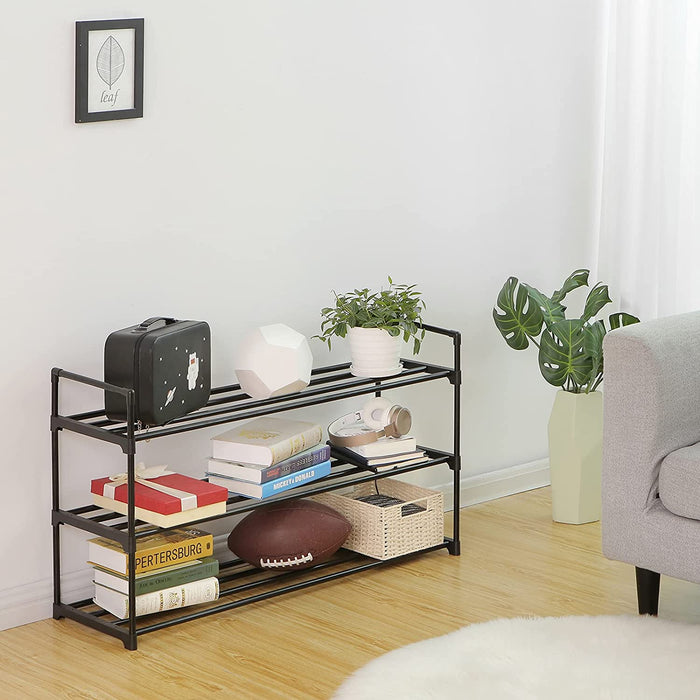 Schuhregal, Schuh-Organizer, mit 3 Regalebenen, Schuhaufbewahrung, aus Metall, 92 x 30 x 54 cm, für 12-15 Paar Schuhe, stapelbar, für Wohnzimmer