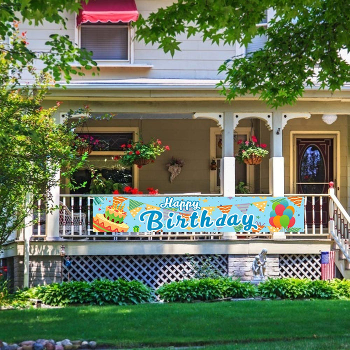 Extra Lange Banner Large Happy Birthday Girlande Geburtstag Banner Blau 3 Meter GAGAKU Geburtstag Party Deko für Garten Tisch Mauer