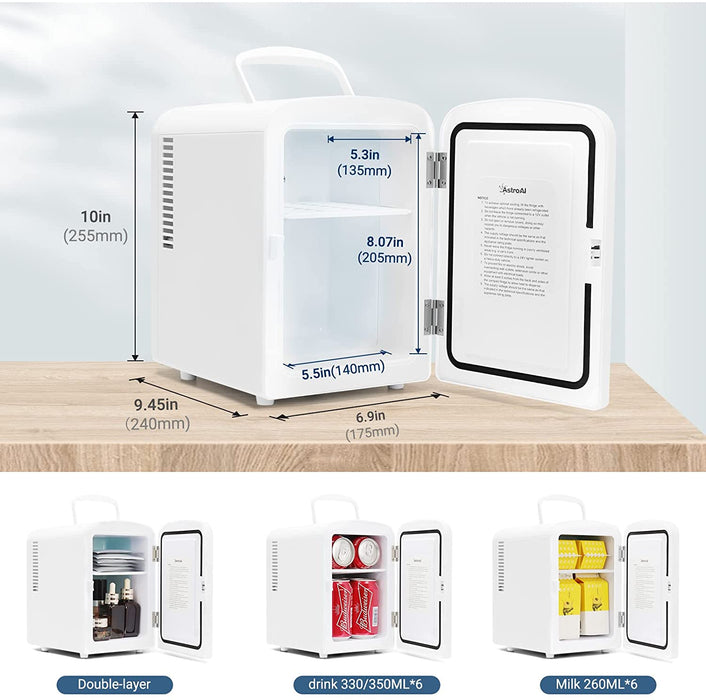 2 in 1 Mini Kühlschrank, 4 Liter Fridge mit Kühl- und Heizfunktion 12 Volt am Zigarettenanzünder und 220 Volt Steckdose für Autos, Büros, Weiß