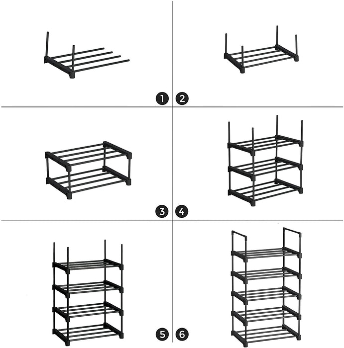 Schuhregal mit 5 Ebenen, Schuhständer aus Metall, stapelbar, platzsparend, Schuhaufbewahrung, multifunktional, Standregal, für Flur, Schlafzimmer
