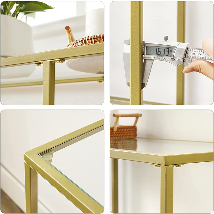 Konsolentisch, Flurtisch, 3 Ebenen, Beistelltisch, Ablagen aus Hartglas, 130 x 30 x 73 cm, Metallgestell, modern, für Flur, Wohnzimmer, Schlafzimmer