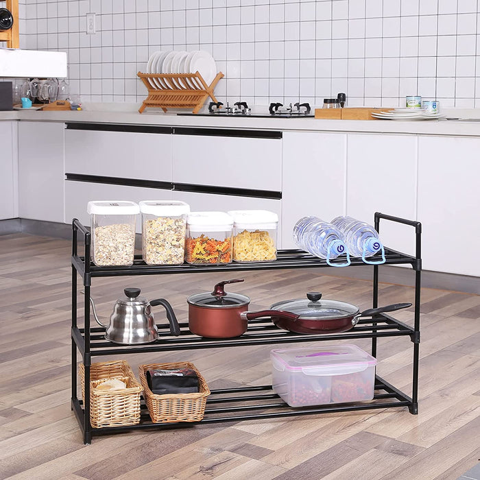 Schuhregal, Schuh-Organizer, mit 3 Regalebenen, Schuhaufbewahrung, aus Metall, 92 x 30 x 54 cm, für 12-15 Paar Schuhe, stapelbar, für Wohnzimmer