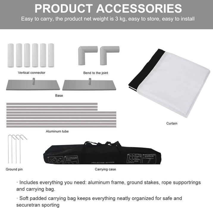 Leinwand Beamer mit Stand 100 Zoll Beamer leinwand Projektor leinwand Outdoor Indoor Filmleinwand 16: 9 Full-Set-Tasche für Heimkino, Camping und Freizeitveranstaltungen