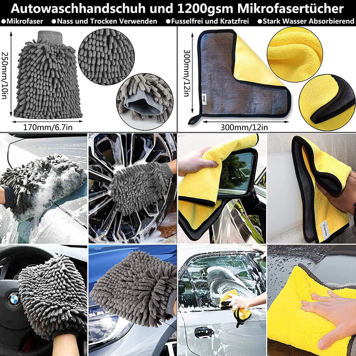 6er Auto Felgenbürste Alufelgen Set, Auto Reinigungsbürste Kit mit Mikrofaser Felgen Reinigung Bürste Reifenbürste Waschhandschuh Reinigungstücher Car