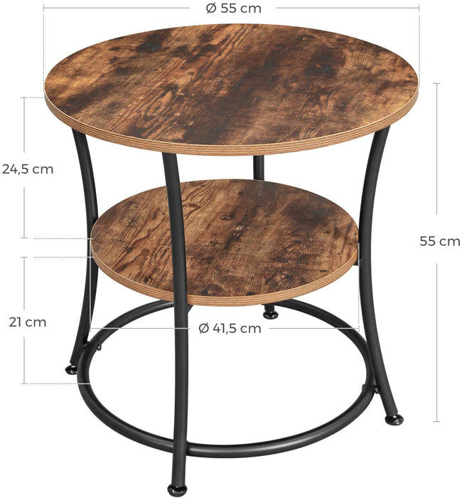 Beistelltisch rund, Sofatisch, 2 Ablagen, Wohnzimmer, Schlafzimmer, einfacher Aufbau, Metall, Industrie-Design, Vintage, Dunkelbraun