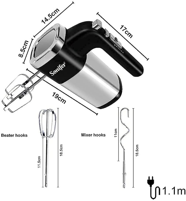Handmixer Elektrischer, 500W Handrührgerät Edelstahl mit 5 Geschwindigkeiten plus Turbostufe, Auswurftastendesign, spülmaschinengeeignete