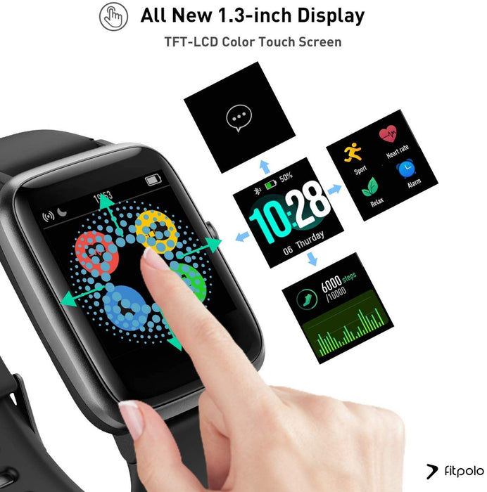 Smartwatch, Fitness Tracker Uhr 1.3" HD Voll Touchscreen, Damen Herren Uhren Watch für Android IOS, IP68 Fitness Uhr mit Pulsmesser Schlafmonitor